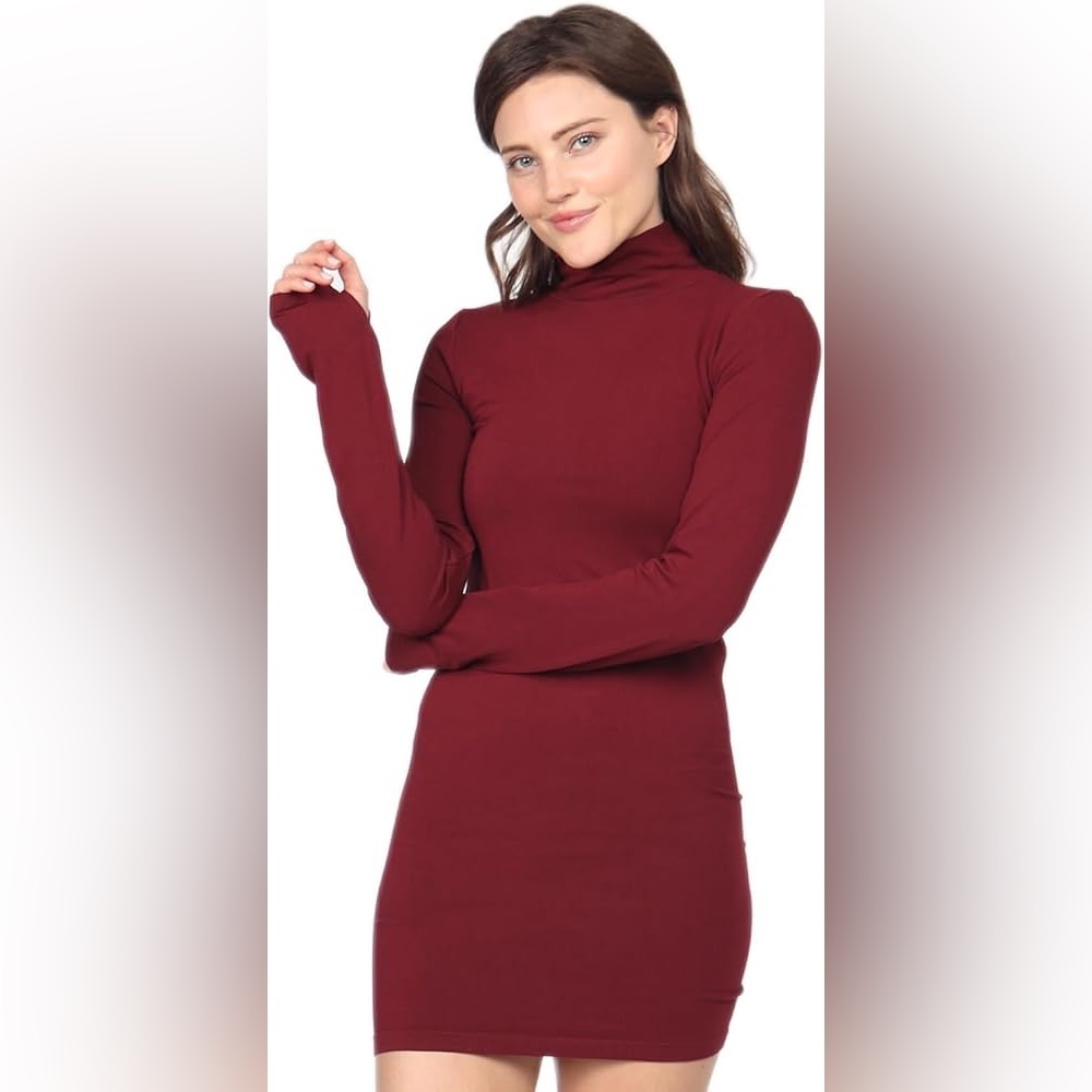 Women's NEW Mock Neck Seamless Long Sleeve Fitted Bodycon Mini Dress sz Medium